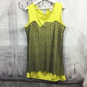Fumblin' Foe Neon Yellow & Lace Midi Dress L